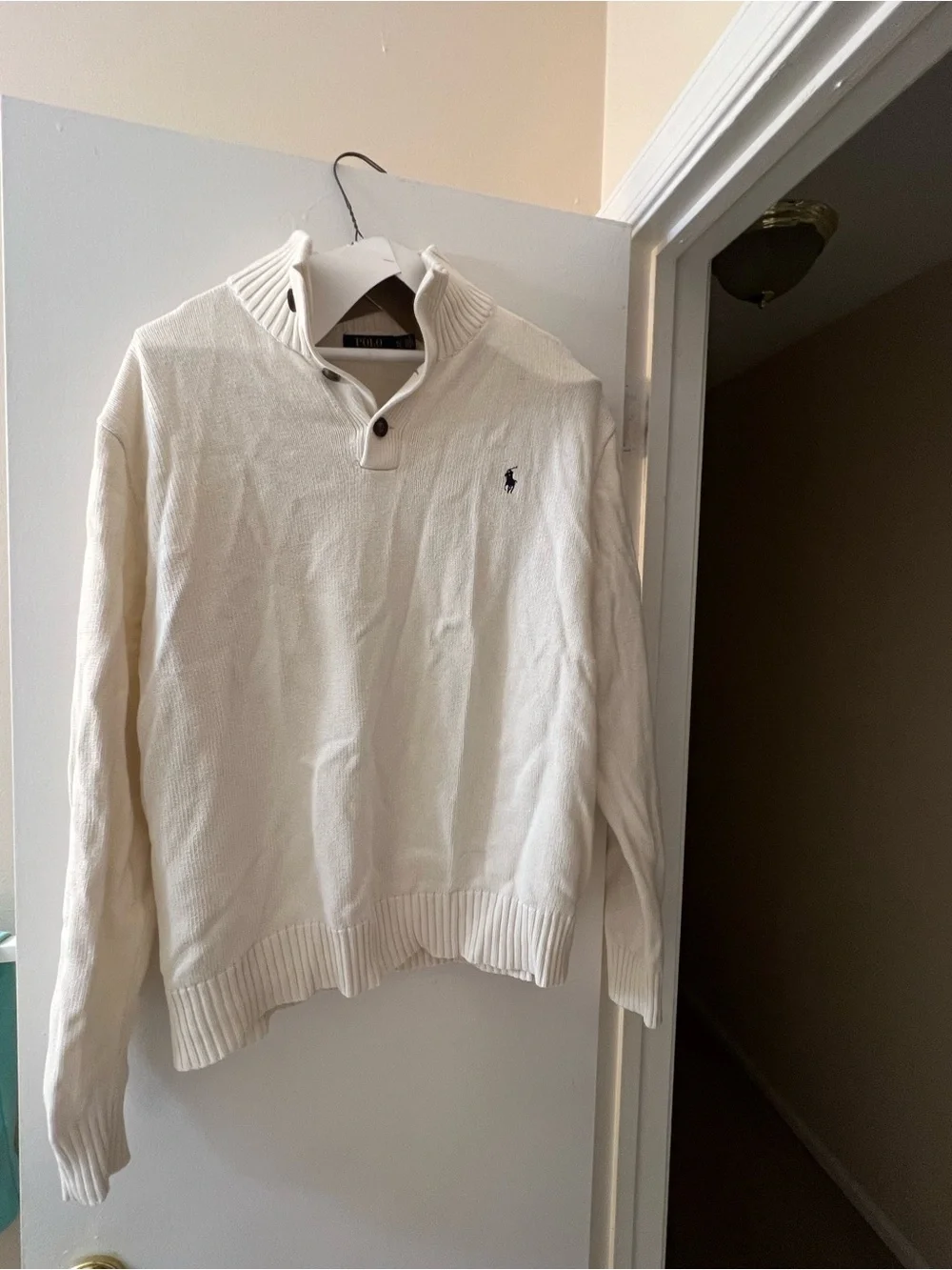 Polo by Ralph Lauren Cream Knit Half-Snap Funnel Sweater